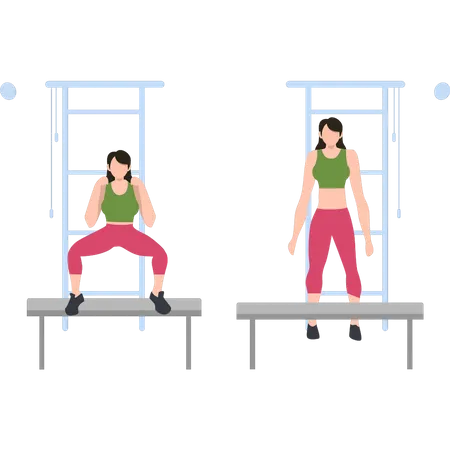 The Girls Is Exercising With The Tables Illustration