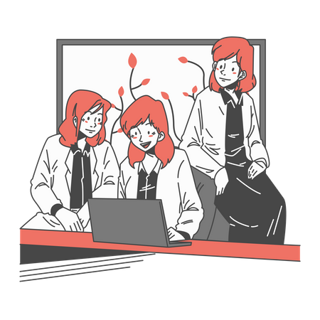 Girls explain annual report  Illustration