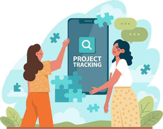 Girls finding project tracking  Illustration
