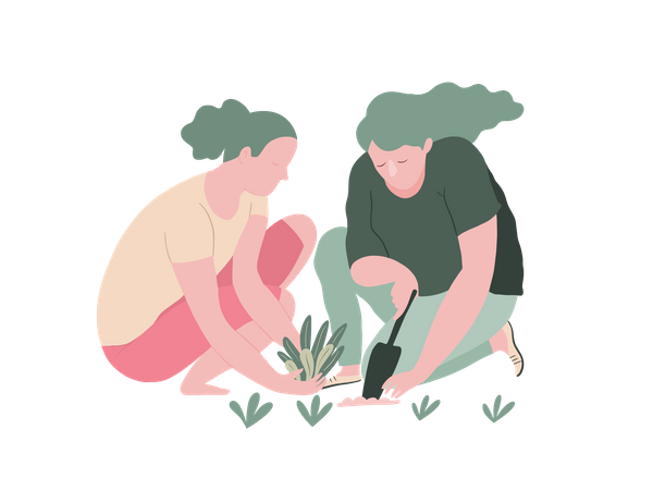 Girls gardening Illustration