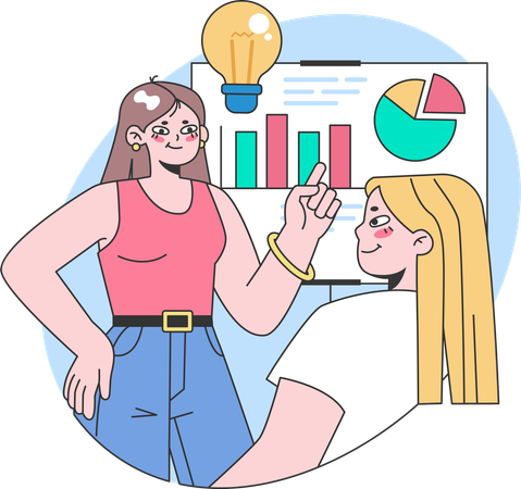 Girls getting business growth idea  Illustration