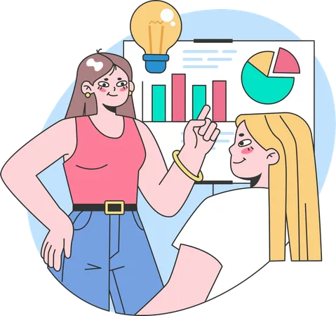Girls getting business growth idea  Illustration