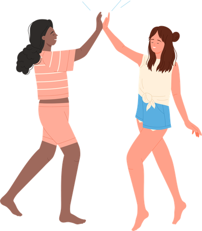 Girls giving high five  Illustration