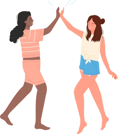 Girls giving high five  Illustration