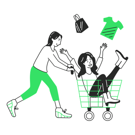 Girls go shopping in a basket Illustration