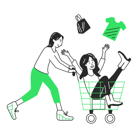 Girls go shopping in a basket Illustration