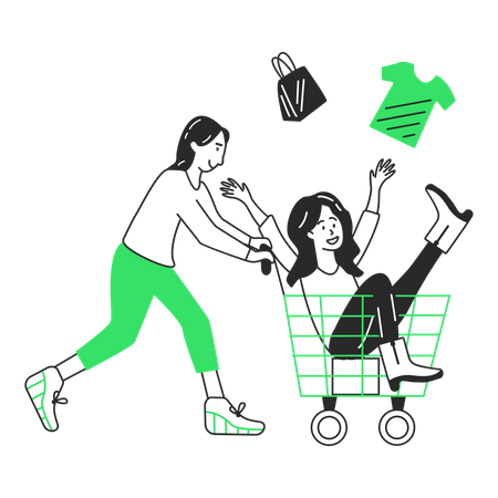 Girls go shopping in a basket  Illustration