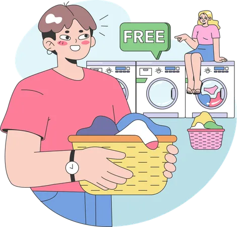 Girls going for laundry  Illustration