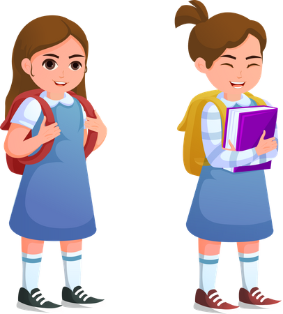 Girls going to school  Illustration