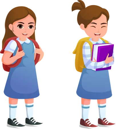 Girls going to school  Illustration