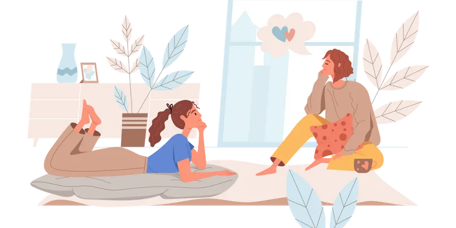 Dreaming People Web Concept In Flat Style Women Sit At Cozy Room Dreaming Thinking Desires Inspiration And Imagination People Character Activities Scenes Vector Illustration For Website Template Illustration