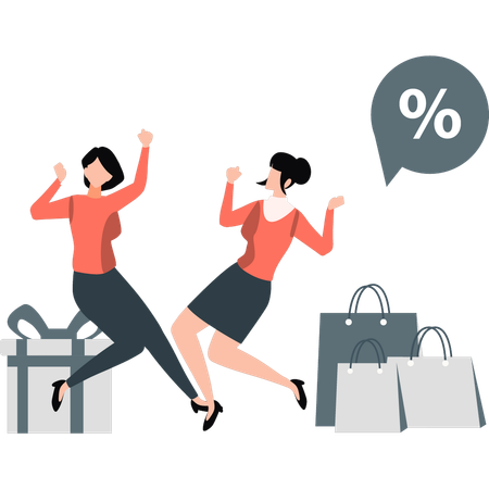Girls happy with shopping discount  Illustration