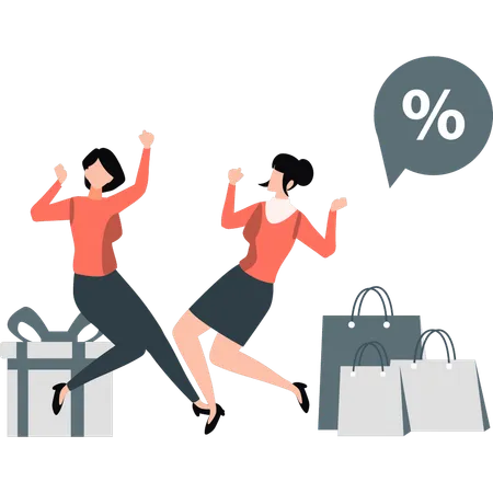 Girls happy with shopping discount  Illustration