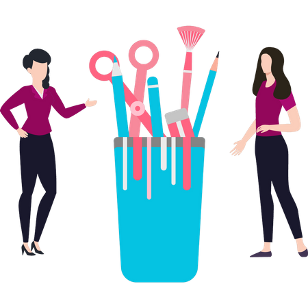 Girls have craft tools and stationery  Illustration