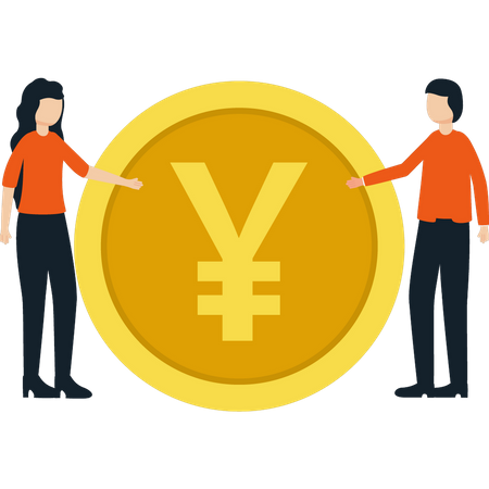 Girls have yen coin  Illustration