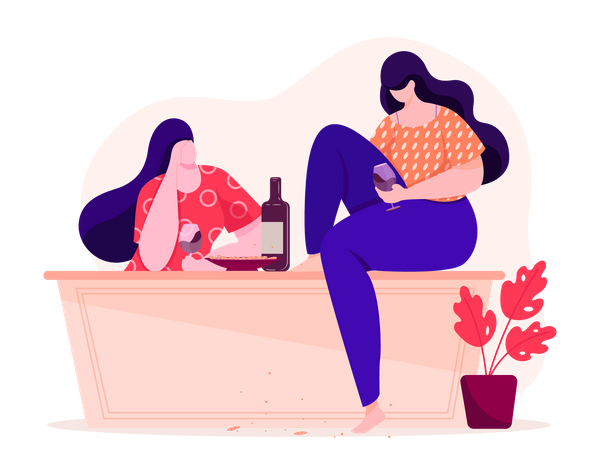 Girls having drink in party  Illustration