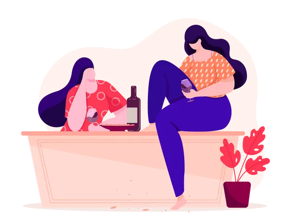 Girls having drink in party  Illustration