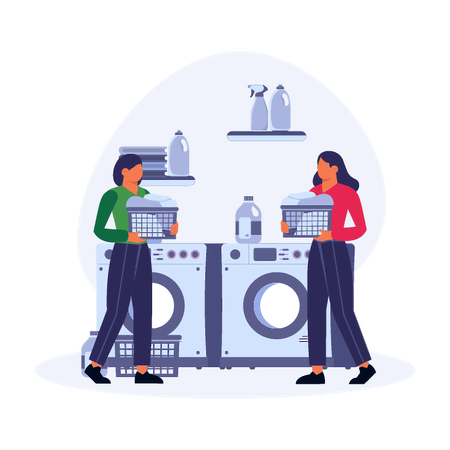 Girls having Laundry Time in Campus Dorm  Illustration