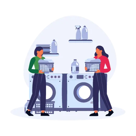Girls having Laundry Time in Campus Dorm  Illustration
