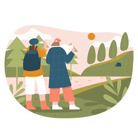 Girls hiking  Illustration