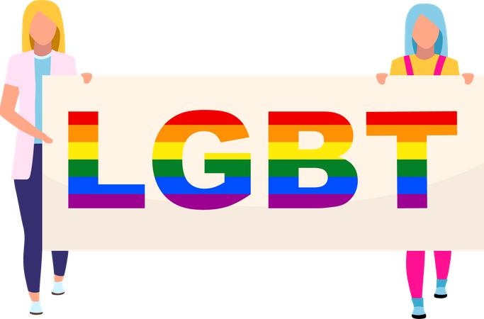 Girls holding lgbt banner  Illustration