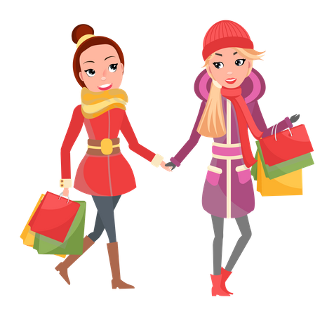 Girls holding shopping bags Illustration