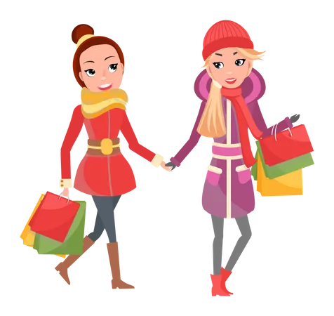 Girls holding shopping bags Illustration