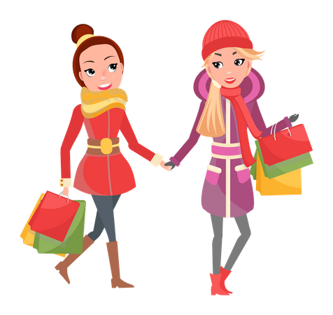 Girls holding shopping bags  Illustration