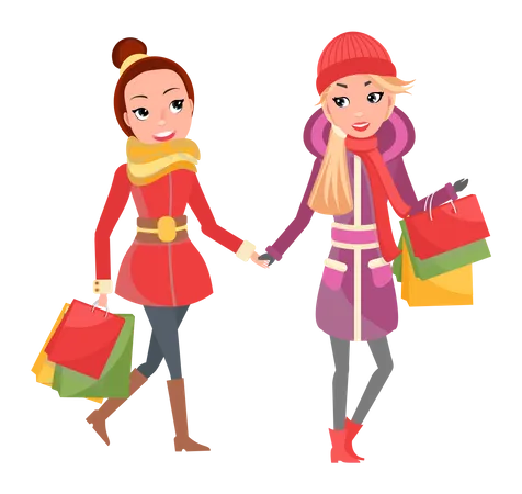 Girls holding shopping bags  Illustration