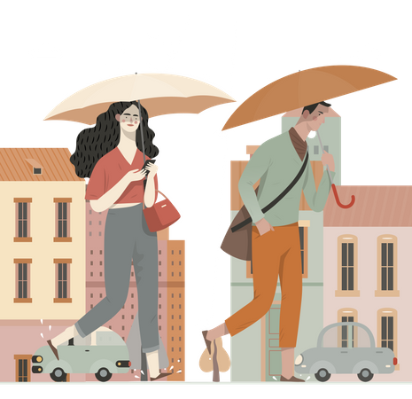 Girls holding umbrella in rain  Illustration