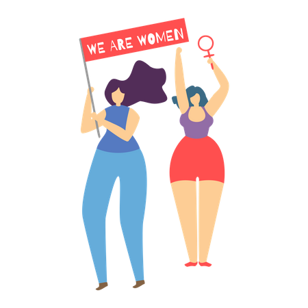 Girls holding We Are Woman board Illustration