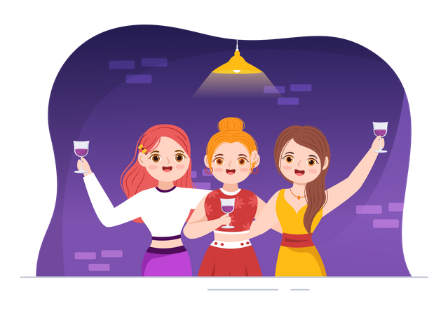 Girls holding wine glass Illustration