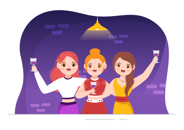 Girls holding wine glass  Illustration