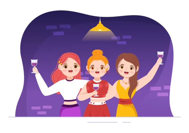 Girls holding wine glass  Illustration