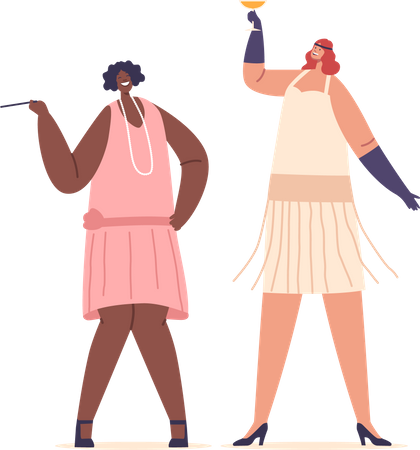 Girls holding Wineglass and Cigar  Illustration