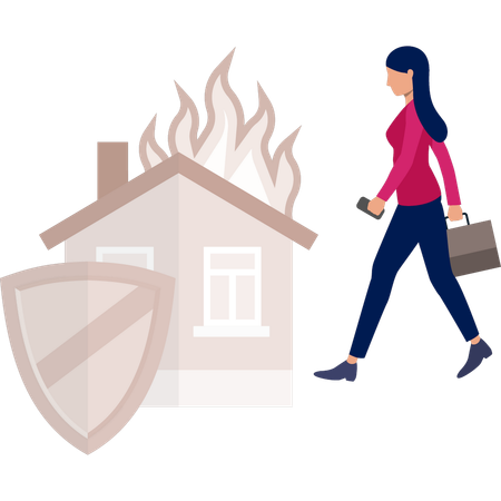 Girl's house is on fire  Illustration