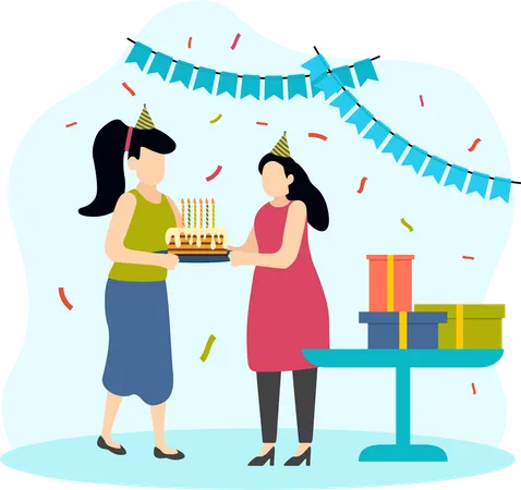 Girls in birthday party  Illustration