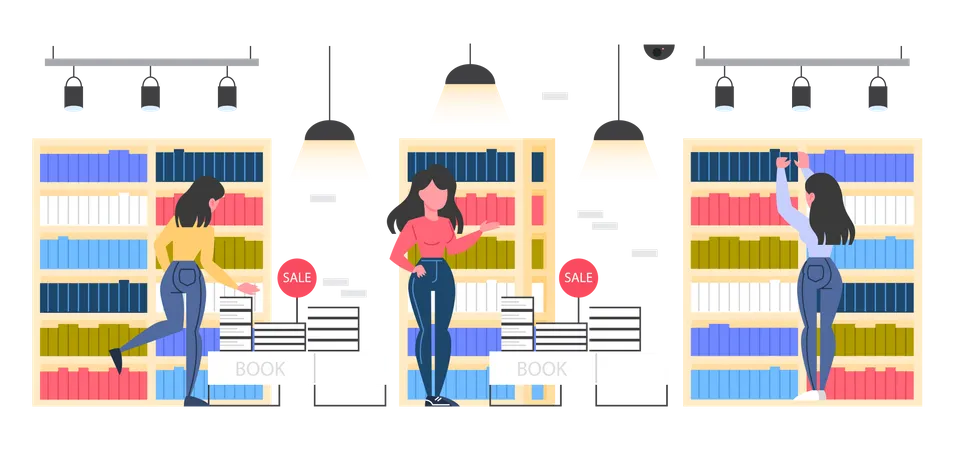 Girls in bookstore  Illustration