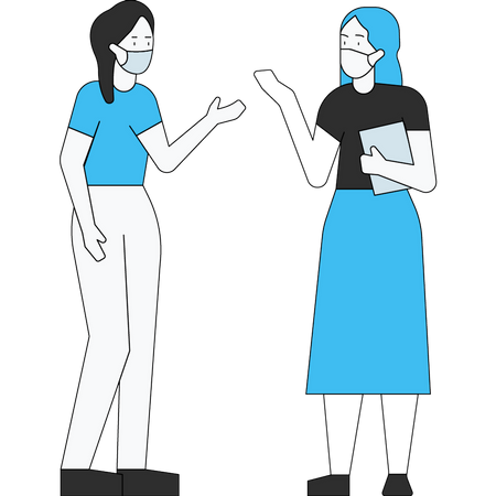Girls in masks are talking to each other Illustration