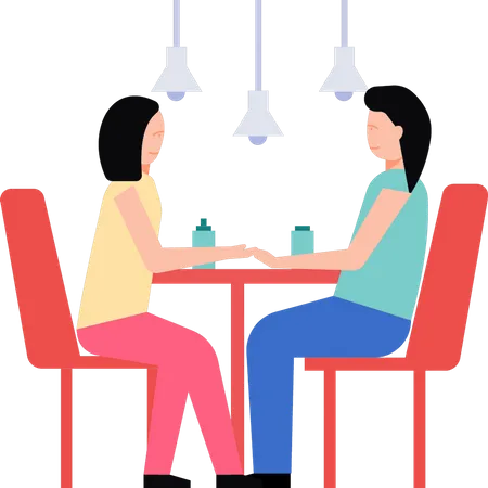 The Girls Are Sitting In A Restaurant Illustration