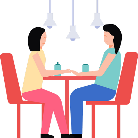 Girls in restaurant  Illustration