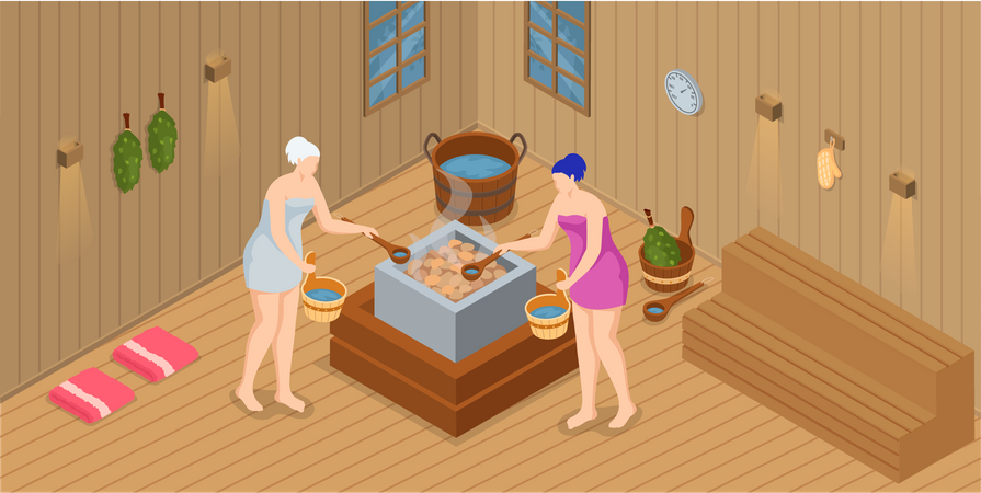 Girls in sauna Illustration