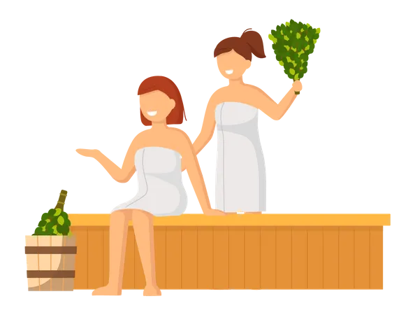 Girls in sauna  Illustration