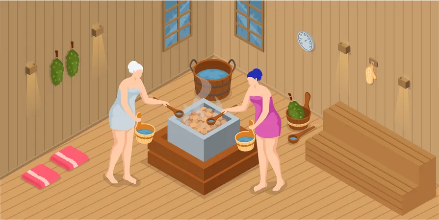 Girls in sauna  Illustration