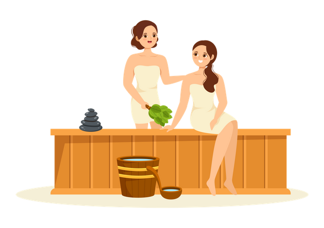 Girls in sauna  Illustration