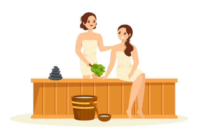 Girls in sauna  Illustration