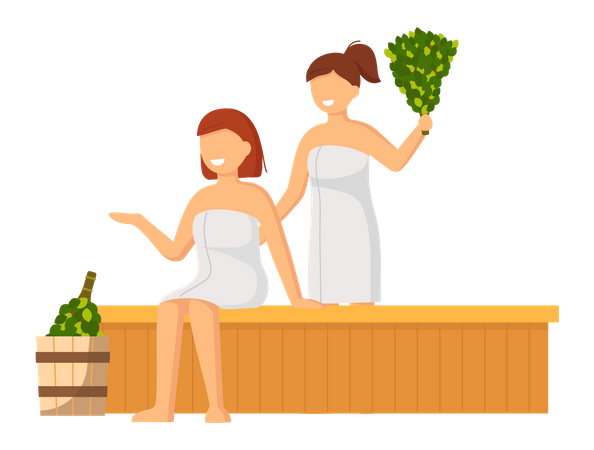 Girls in sauna  Illustration