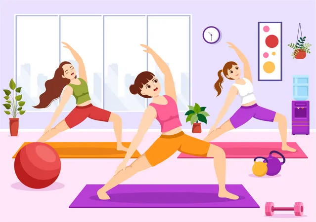 Girls in Yoga class  Illustration