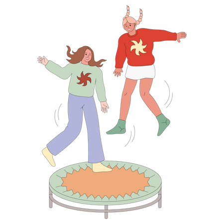 Girls jumping on trampoline  Illustration