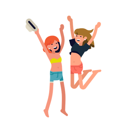 Girls jumping with joy  Illustration